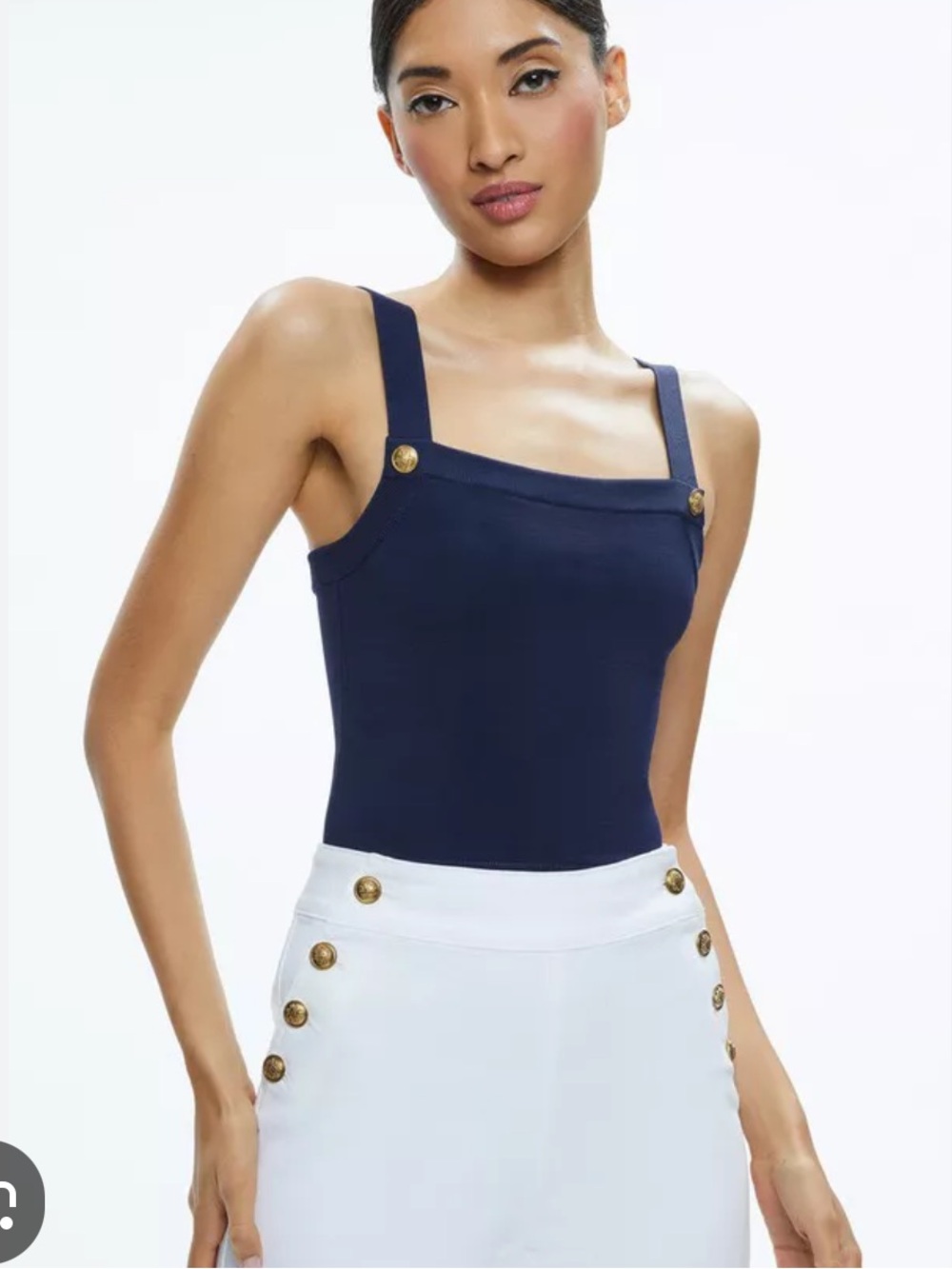 Alice + Olivia Navy Tank with Gold Buttons